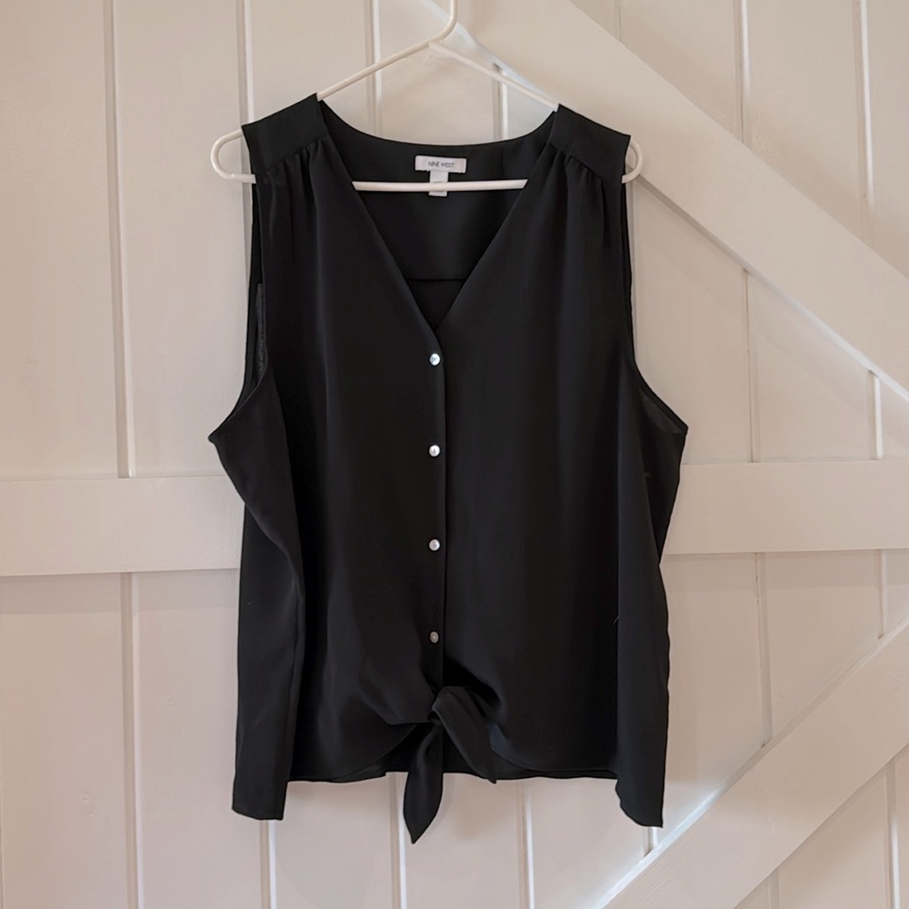 Nine West Black Sleeveless Tie-Front Blouse